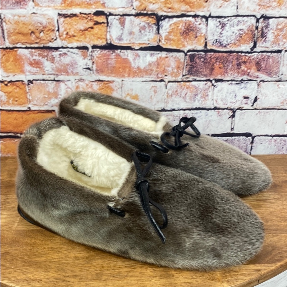 Bilodeau Canada Natural Seal Fur Wool lining  Men’s Slippers Sz 12